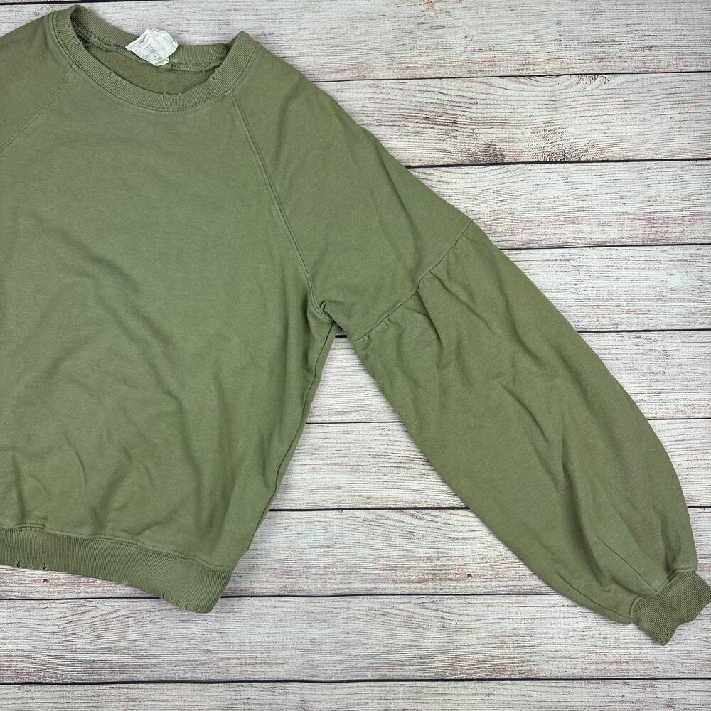 Style Rack Distressed Olive Green Sweatshirt - Picture 2 of 4
